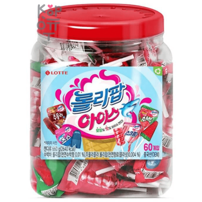 Lotte Lollipop ice candy - Детские леденцы на палочке мороженное, с фруктовыми вкусами, (60шт) 660гр., 6 банок в Коробке