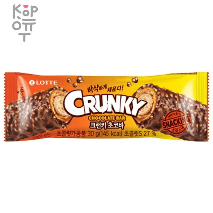 Lotte Crunky Choco Bar - Хрустящий батончик Кранки с рисовыми хлопьями, 30гр., купить с доставкой на дом фото 1 — Корейские товары для всей семьи(КорОпт)