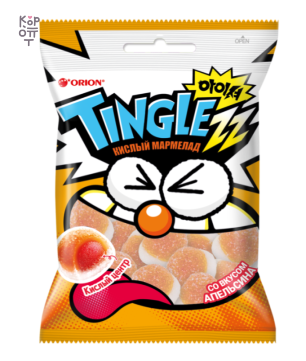 Orion — Tinglezz Orange — Кислый жевательный мармелад Orion Tinglezz со вкусом апельсина, 50 г — коробка 18 шт