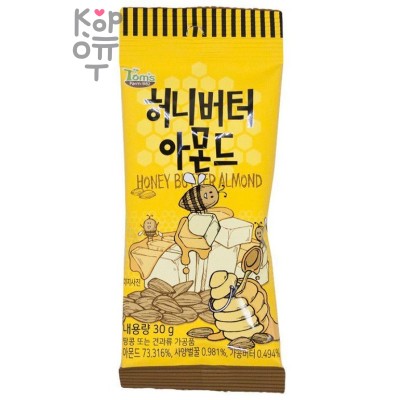 Toms Honey Butter Almond - Обжаренный миндаль с нежным медово-сливочным вкусом 30г
