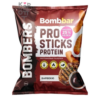BOMBBAR — Палочки "BOMBBAR" кукурузные протеиновые со вкусом "Барбекю", 60 г