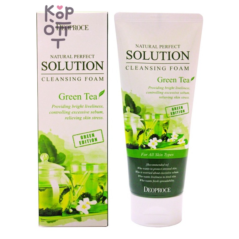 Deoproce Natural Perfect Solution Cleansing Foam Green Tea - Пенка для умывания с экстрактом зеленого чая, 170 г