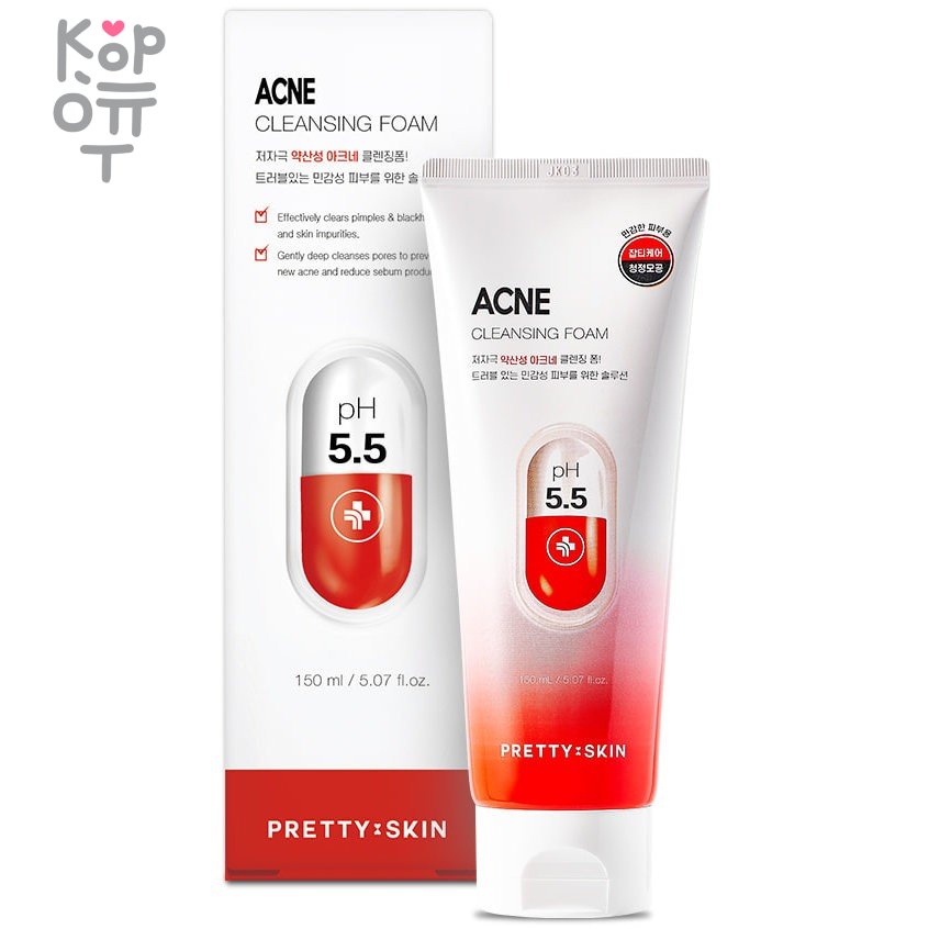 Pretty Skin Acne Clensing Foam pH 5.5 - Пенка для глубокого очищения проблемной кожи 150мл., купить с доставкой на дом фото 1 — Корейские товары для всей семьи(КорОпт)