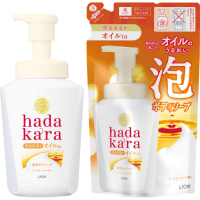 LION Hadakara Body Soap Foam Scent of Rose Garden - Экстра Увлажняющая пенка для тела с ароматом розового сада