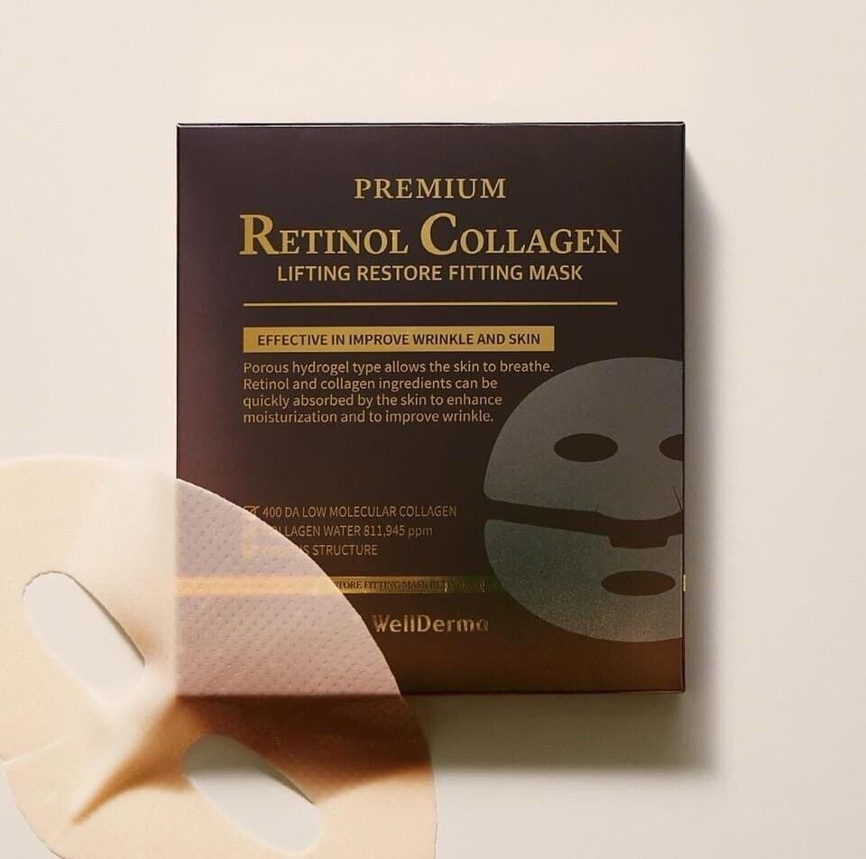 WellDerma Маска для лица премиальная ретинол-коллагеновая лифтинг-восстанавливающая, 25 гр.