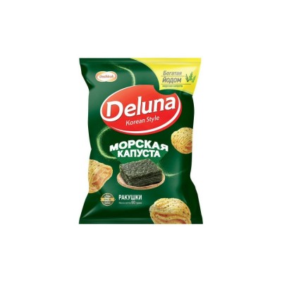 Deluna — Seaweed Shells — Снеки кукурузные со вкусом морской капусты, 60 г — коробка 20 шт