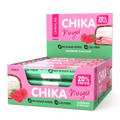 CHIKALAB — Chika Nougat Raspberry — Глазированный протеиновый батончик CHIKALAB с нугой и малиной — 600 г, 50 г