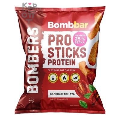 Палочки "BOMBBAR" кукурузные протеиновые со вкусом "Вяленые томаты" 60 г, 1*16, шт