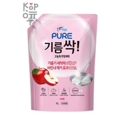 Pigeon PURE GREASE-OFF DISH SOAP APPLE — Средство для мытья посуды, детских бутылок,овощей концентрированное аромат "Яблоко", мягкая упаковка, 1000 г
