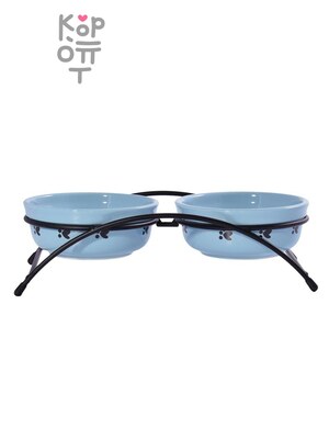 Mr.Kranch Миски на подставке для собак и кошек двойные, синие, 2 × 290 мл