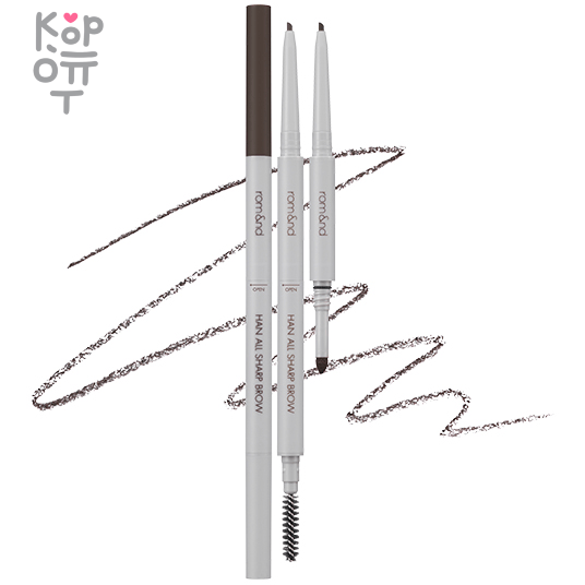 Rom&amp;Nd Han All Sharp Brow - Стойкий карандаш для бровей 10гр., купить с доставкой на дом Придаёт образу естественности и помогает сделать акцент на взгляде. Содержит масло ши.Карандаш 1,5 мм, предварительно загруженная пудра и кисточка в одном инструменте. Формулы с пленочным покрытием устойчивы к поту.