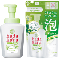 LION Hadakara Body Soap Foam Smooth feel - Бархатная Увлажняющая пенка для тела с ароматом зелёных цитрусовых