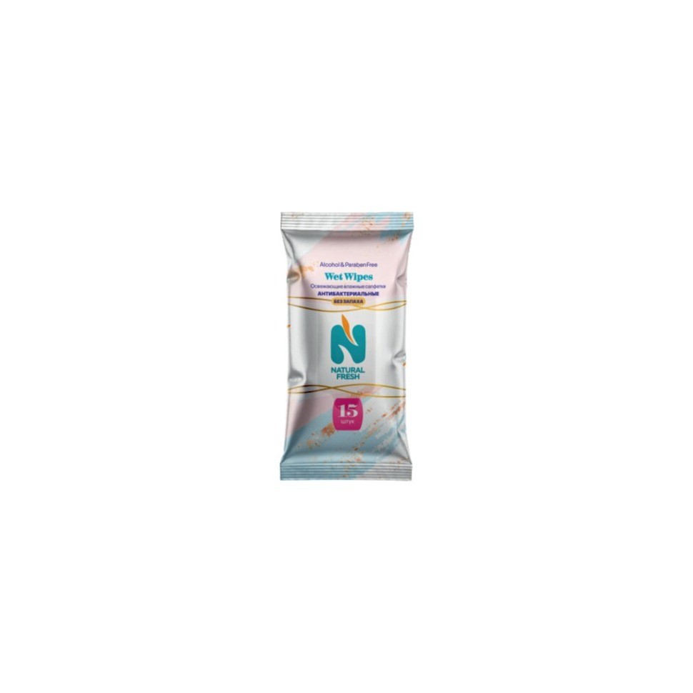 Natural Fresh Antibacterial влажные салфетки без запаха, 15 шт