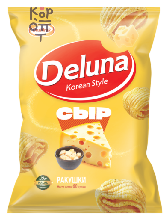 Deluna — Cheese Shells — Снеки кукурузные со вкусом сыра, 60 г — коробка 20 шт