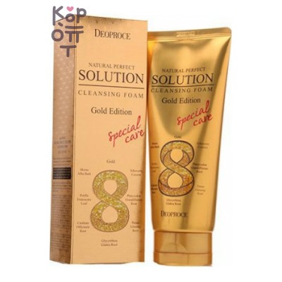 Deoproce Natural Perfect Solution Cleansing Foam Gold Edition - Пенка для умывания с экстрактом золота и лечебными травами, 170 г
