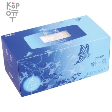 Kami Shodji ELLEMOI Kinu-bi Бумажные двухслойные салфетки с шелком 200шт (1 пачка) голубые — Корейские товары для всей семьи(КорОпт)