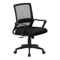 Office Chair BY-294 Black - Кресло офисное с сетчатой спинкой и подлокотниками, чёрное