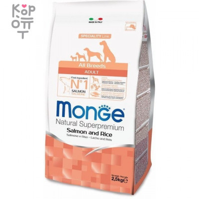 Monge Dog Speciality корм для собак всех пород лосось с рисом 2,5кг.