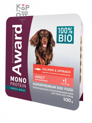 AWARD Monoprotein Влажный корм для взрослых собак, паштет из лосося со шпинатом, 100 г