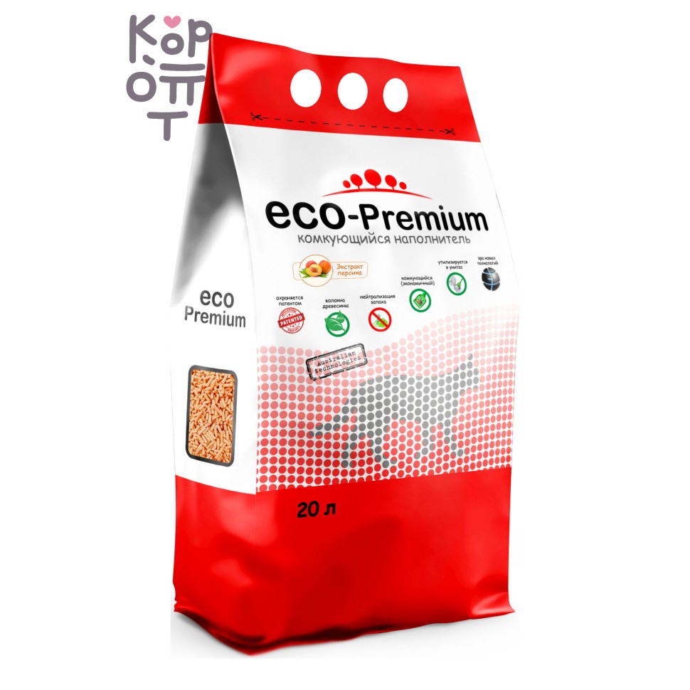 ECO-Premium ПЕРСИК комкующийся — растительный наполнитель для кошачьего туалета