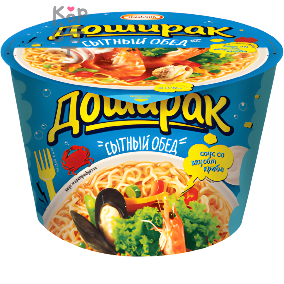 Доширак Сытный Обед - Лапша быстрого приготовления со вкусом морепродуктов 110гр., Коробка 16шт.