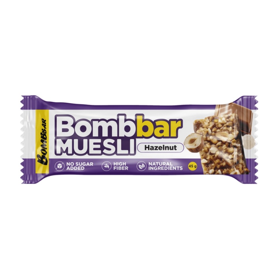 BOMBBAR — Muesli Hazelnut — Мультизлаковый батончик-мюсли BOMBBAR с фундуком — 1350 г, 45 гр.