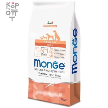 Monge Dog Speciality корм для собак всех пород лосось с рисом 12 кг &mdash; Корейские товары для всей семьи(КорОпт)