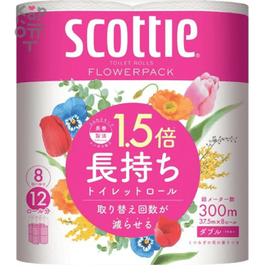 Scottie Crecia FlowerPACK 1,5 -  Мягкая туалетная бумага 2-х слойная 8 рулонов (37,5м.). — Корейские товары для всей семьи(КорОпт)