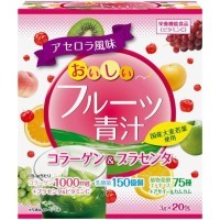 Yuwa Delicious Fruit Aojiru Collagen & Placenta Концентрат для приготовления безалкогольных напитков "Аодзиру с фруктами" (киви, персик)