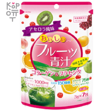 Yuwa Delicious Fruit Aojiru Collagen &amp; Placenta Концентрат для приготовления безалкогольных напитков "Аодзиру с фруктами" (киви, персик) &mdash; Корейские товары для всей семьи(КорОпт)