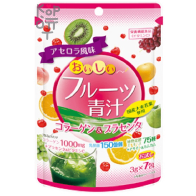 Yuwa Delicious Fruit Aojiru Collagen &amp; Placenta Концентрат для приготовления безалкогольных напитков "Аодзиру с фруктами" (киви, персик)