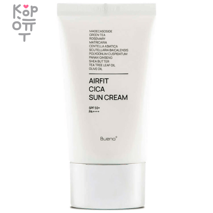 Bueno Airfit Cica Sun Cream SPF 50+ PA++++ -  Солнцезащитный крем с Центеллой 50мл., купить с доставкой на дом С Bueno Airfit Cica Sun Cream SPF 50+ PA++++ кожа остается защищенной от солнечных лучей, увлажненной и спокойной. При регулярном применении фотостарения на соревнованиях происходит текстура кожи и это способствует ее здоровью и естественному сиянию.