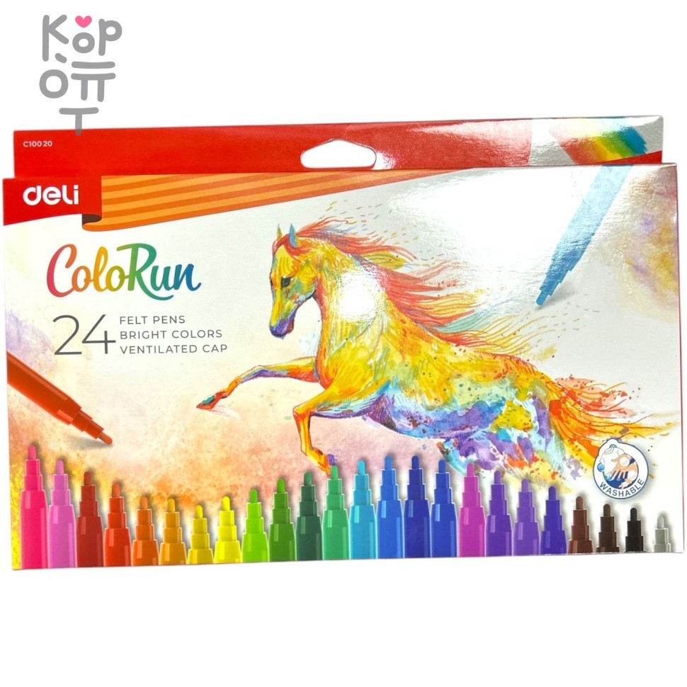 Deli ColoRun - Набор фломастеров на водной основе, 24 цвета, купить с доставкой на дом фото 1 — Корейские товары для всей семьи(КорОпт)