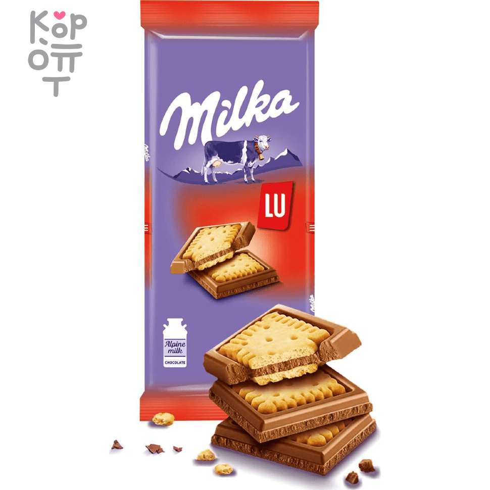 Шоколад молочный с печеньем Lu Milka, 87гр. по цене 118 руб. в интернет  магазине Корейские товары для всей семьи(КорОпт)