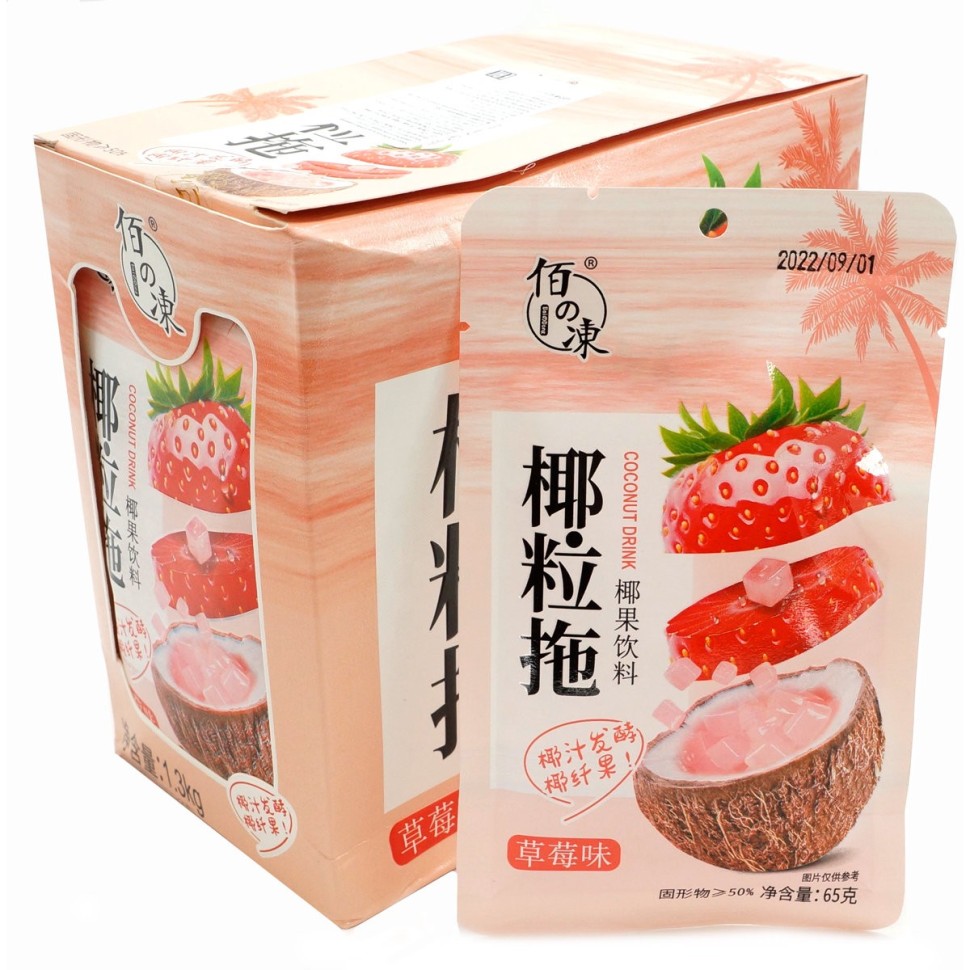 Напиток Кокосовый Coconut Drink Желе с кусочками фруктов и вкусом Клубники, 65гр.