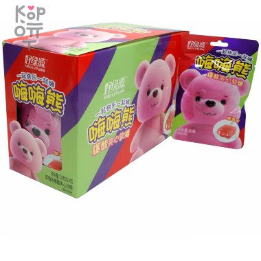 Жевательная конфета HaoLvyuan Bear Fruit Flavor сэндвич - Счастливый мишка с кислой начинкой и вкусом Клубники &mdash; Корейские товары для всей семьи(КорОпт)