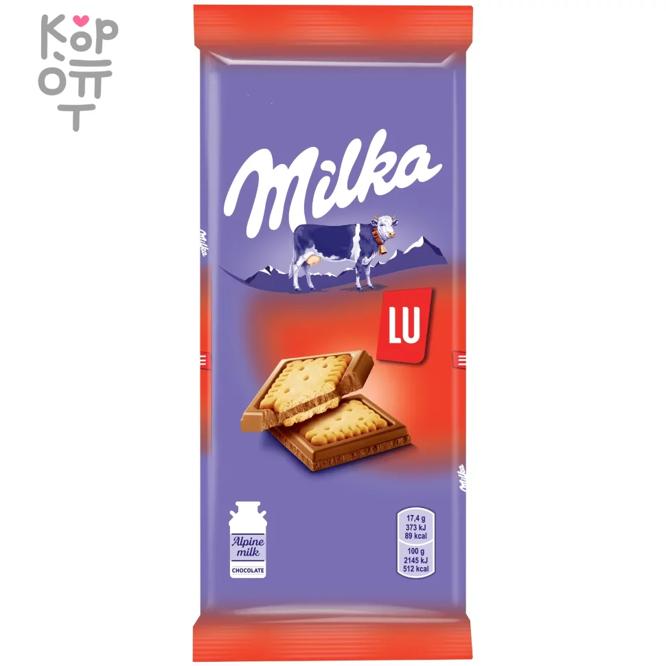 Milka Lu - Молочный шоколад с печеньем 87гр. по цене 231 руб. в интернет  магазине Корейские товары для всей семьи(КорОпт)