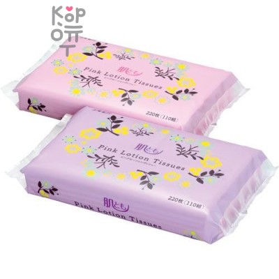 Kami Shodji ELLEMOI Pink Бумажные розовые двухслойные салфетки с коэнзимом Q10 110шт (1 пачка) мягкая экономичная упаковка