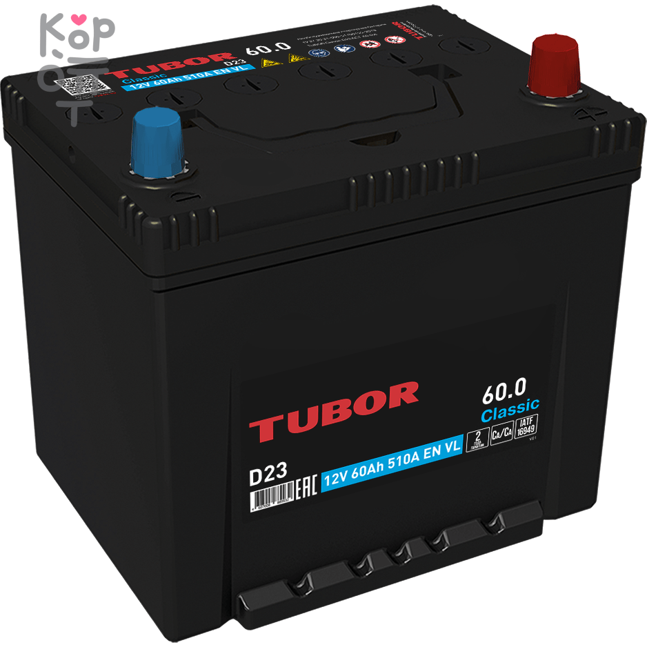 Аккумулятор TUBOR Classic 6СТ-60.0 VL, 60A, L2 ( L )