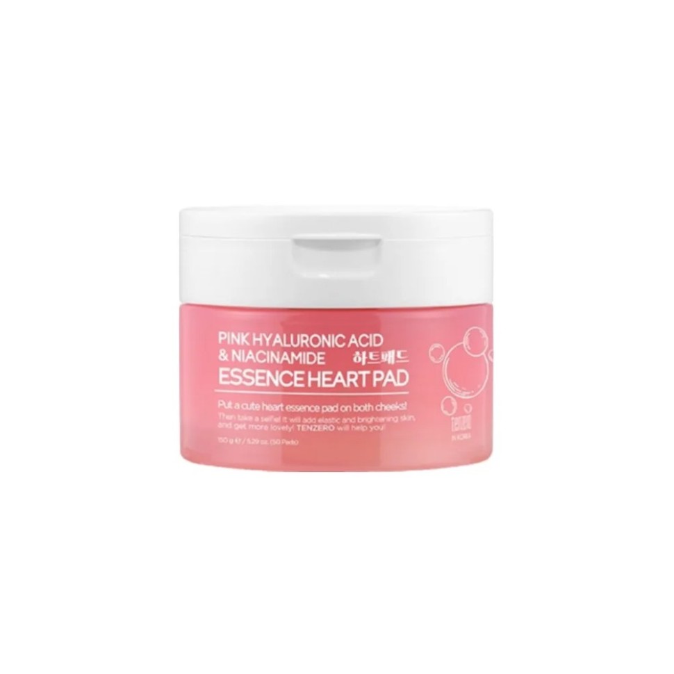 TENZERO Pink Hyaluronic Acid & Niacinamide Serum Heart Pad — Тонер-пэды в форме сердца с гиалуроновой кислотой и ниацинамидом, 150 граммов, 50 штук