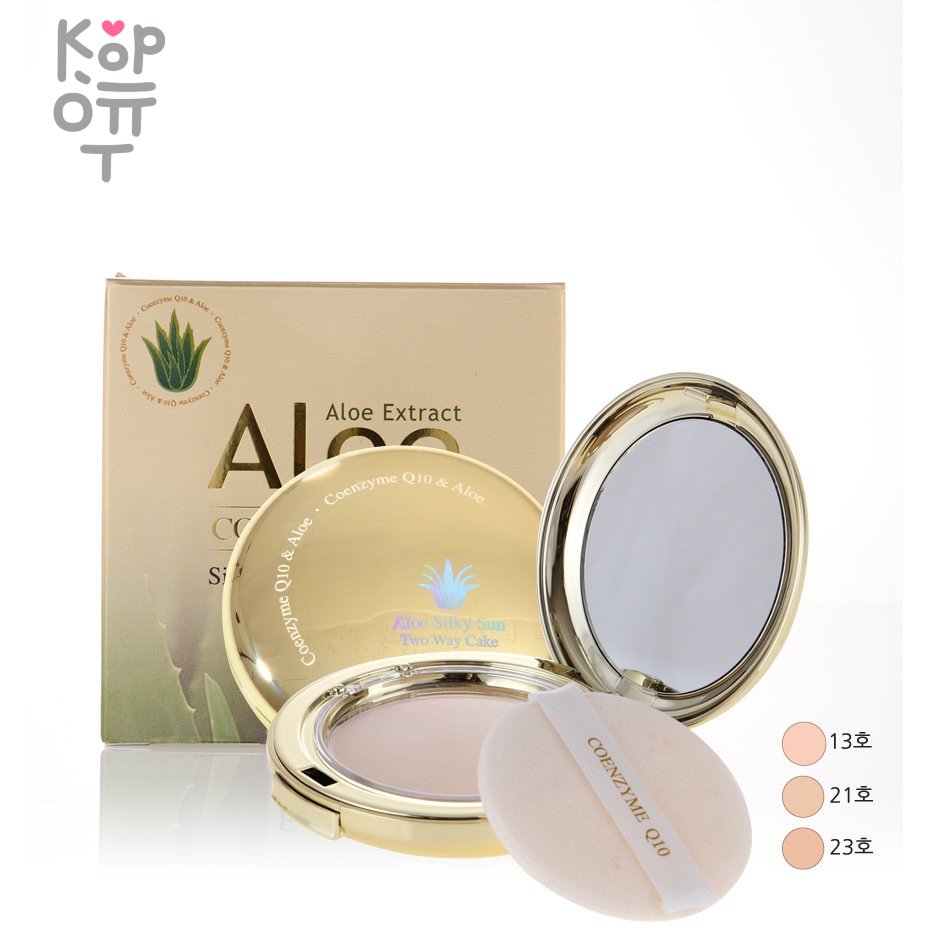 Enough Coenzyme Q10 Aloe Silky Sun Two Way Cake SPF25/PA++ - Матирующая пудра с коэнзимом Q10 и алоэ, 13гр.+13гр. , купить с доставкой на дом фото 1 — Корейские товары для всей семьи(КорОпт)