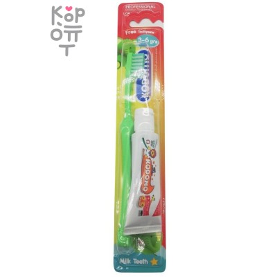 LION Kodomo - Набор детский Зубная щетка + паста 15 г, 3года- 6лет