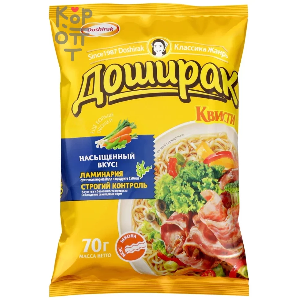 Доширак Квисти - Лапша быстрого приготовления со вкусом бекона 70гр., Коробка 48шт.