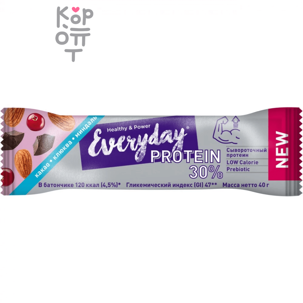 Батончик протеиновый с какао, клюквой и миндалем Everyday 30% PROTEIN, 40гр.