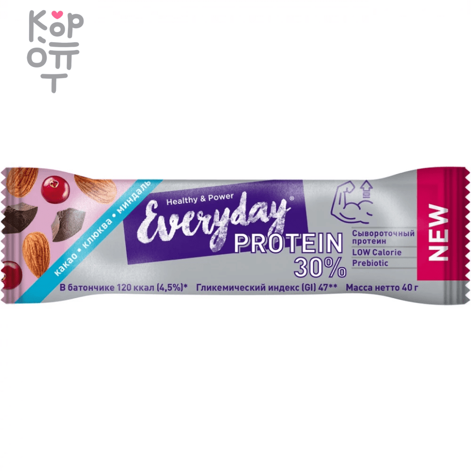 Батончик протеиновый с какао, клюквой и миндалем Everyday 30% PROTEIN, 40гр., купить с доставкой на дом фото 1 &mdash; Корейские товары для всей семьи(КорОпт)