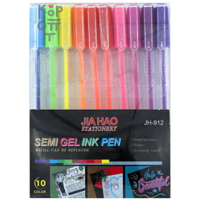 Jia Hao Semi Gel Ink Pen - Блистерная упаковка с гелевыми ручками, 10 цветов