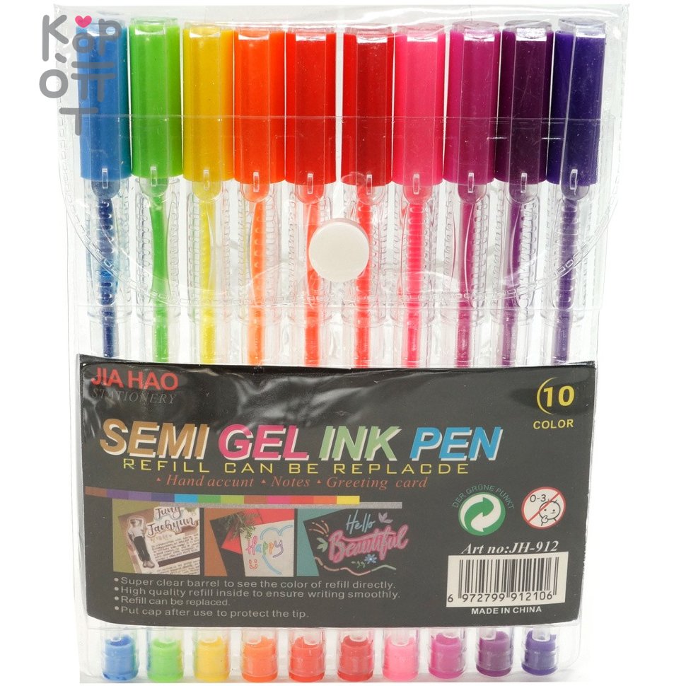 Jia Hao Semi Gel Ink Pen - Блистерная упаковка с гелевыми ручками, 10  цветов по цене 190 руб. в интернет магазине Корейские товары для всей  семьи(КорОпт)