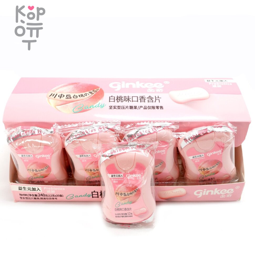 Освежающая карамель Холодок Ginkee Prebiotics с пребиотиками и фруктовым вкусом Персика, купить с доставкой на дом фото 1 &mdash; Корейские товары для всей семьи(КорОпт)