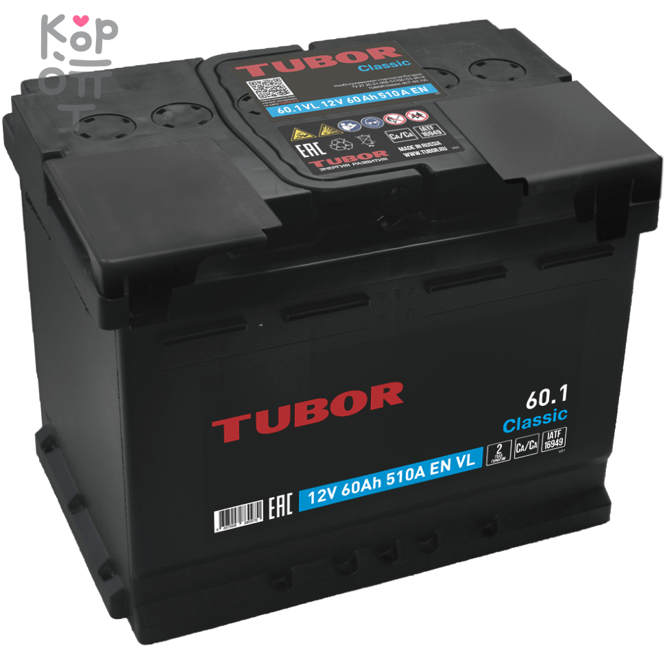 Аккумулятор TUBOR Classic 6СТ-60.1 VL, 60A, L2 ( R )