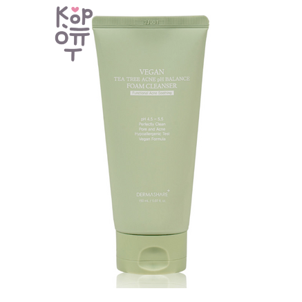 Dermashare Vegan Tea Tree Acne pH Balance Foam Cleanser - Пенка веганская для умывания с маслом чайного дерева и PH-балансом, 150 мл